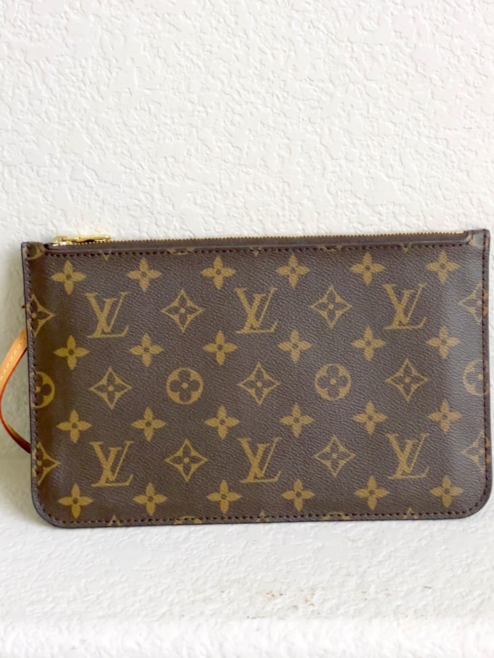 Louis Vuitton LV Brown Canvas Leather Monogram Neverfull Pouch